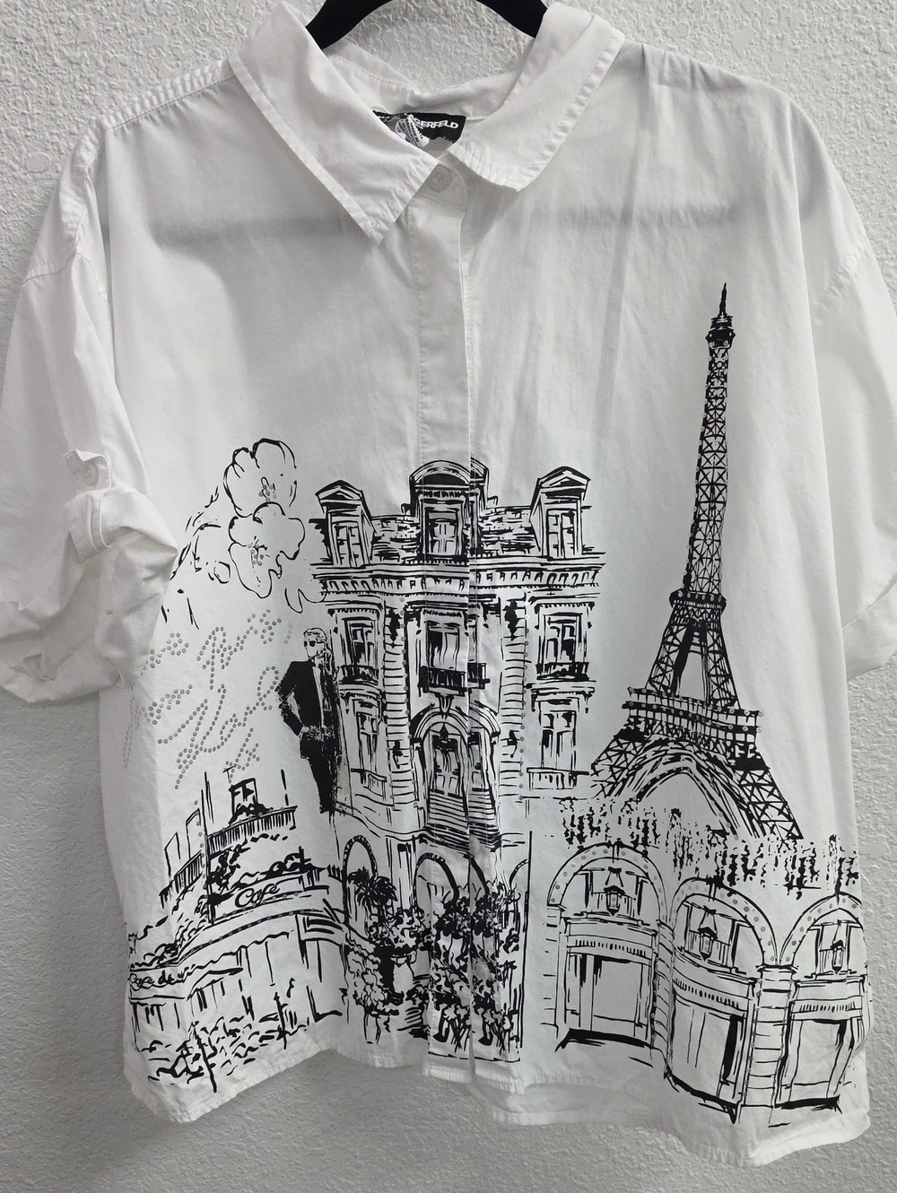 Karl Lagerfeld Paris White Paris Graphic Button Front Shirt Top Plus Size 1X